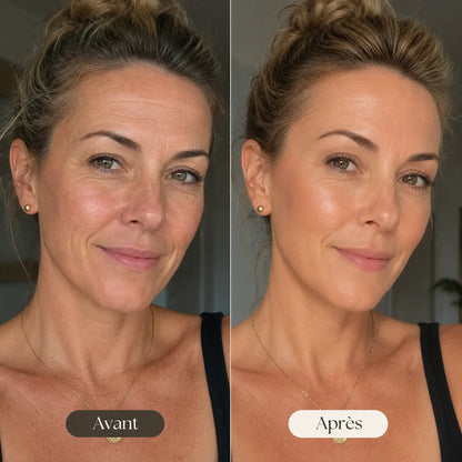 Avant-après Anouvia — peau du visage plus lisse et apparence atténuée