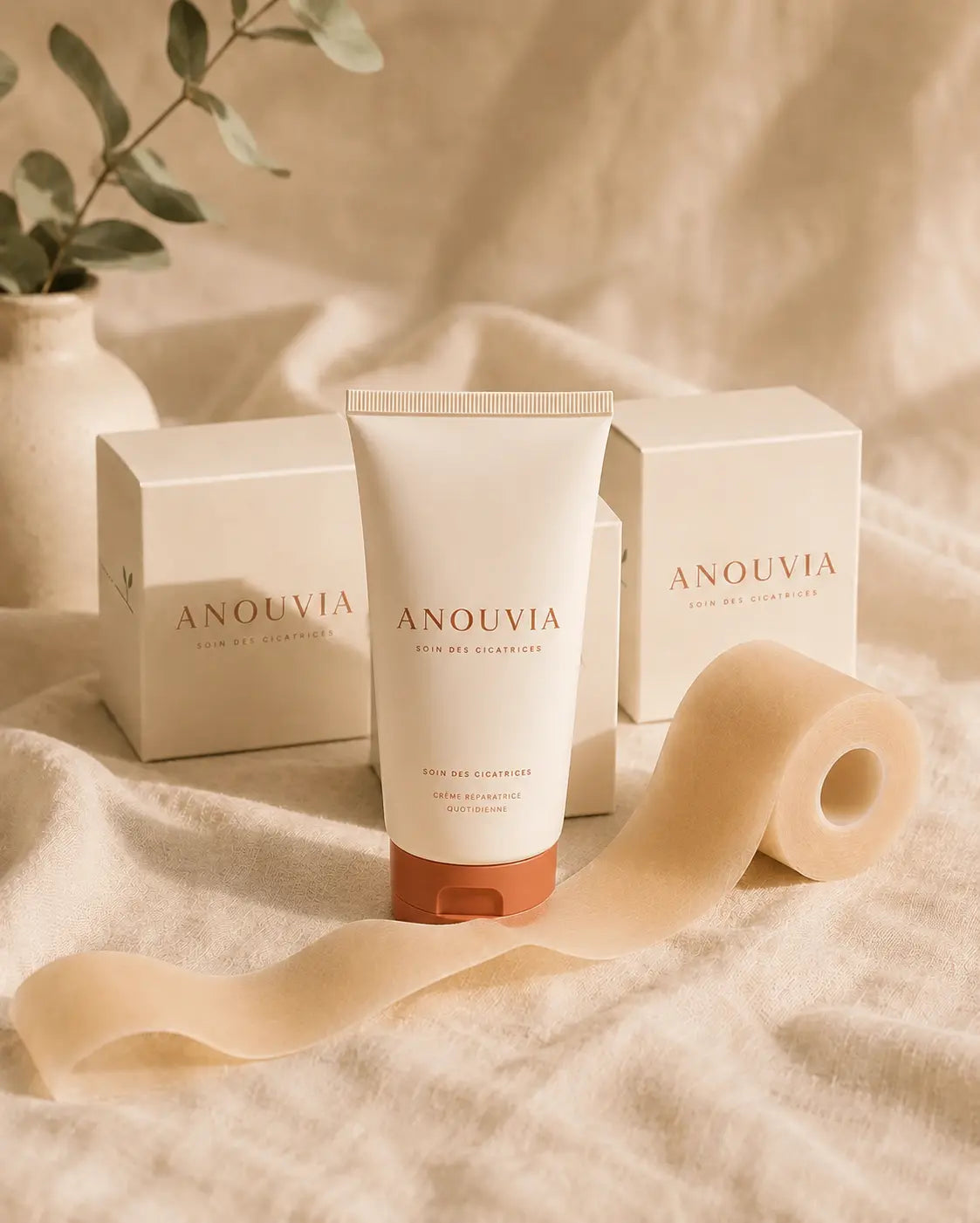 Gamme Anouvia — crème réparatrice et bande silicone anti-cicatrices